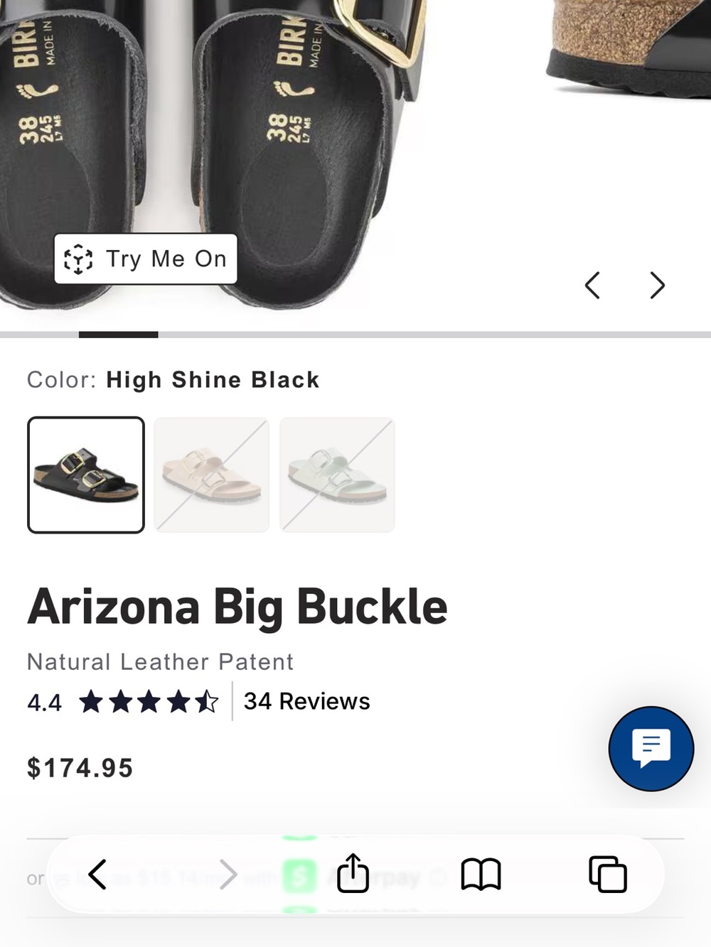 Birkenstock High Shine Black Arizona Big Buckle Sandal with Gold Buckles - Picture 4 of 4